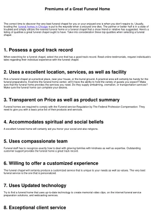 High qualities of a Excellent Funeral Home