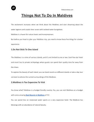 Things Not To Do In Maldives