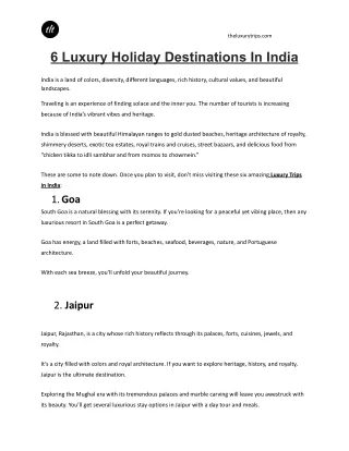 6 Luxury Holiday Destinations In India