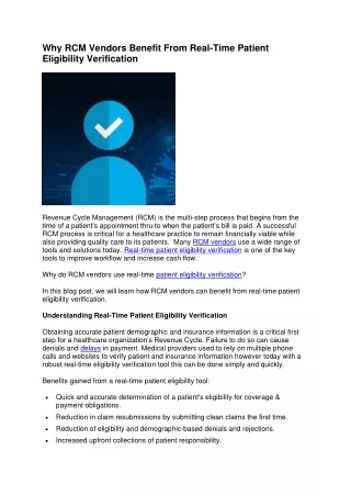 Why RCM Vendors Benefit From Real-Time Patient Eligibility Verification