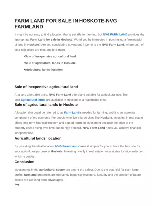 Best farmland for sale in hoskote- Nvg Farmland