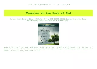 { PDF } Ebook Treatise on the Love of God Pdf