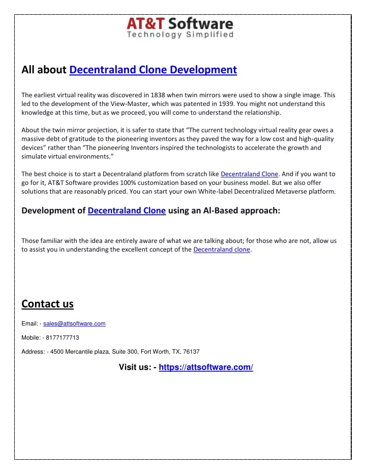 all about decentraland clone development