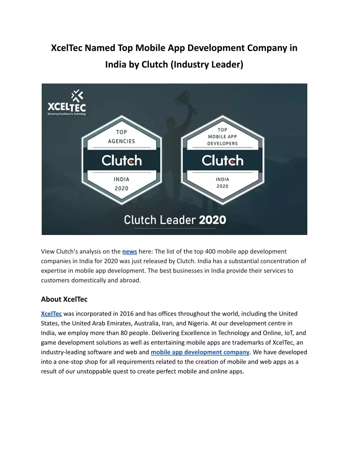 xceltec named top mobile app development company