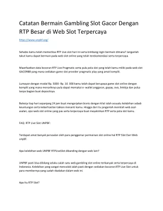 Catatan Bermain Gambling Slot Gacor Dengan RTP Besar di Web Slot Terpercaya