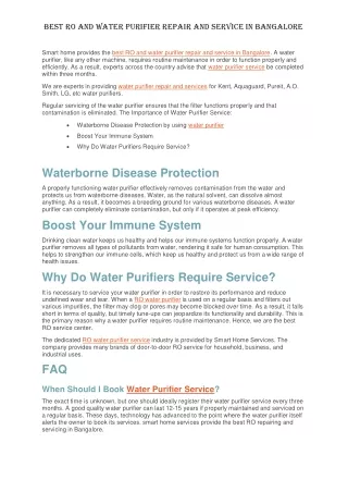 Best RO and water purifier repair and service in Bangalore