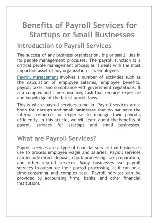 Benefits of Payroll Services for Startups or Small Businesses