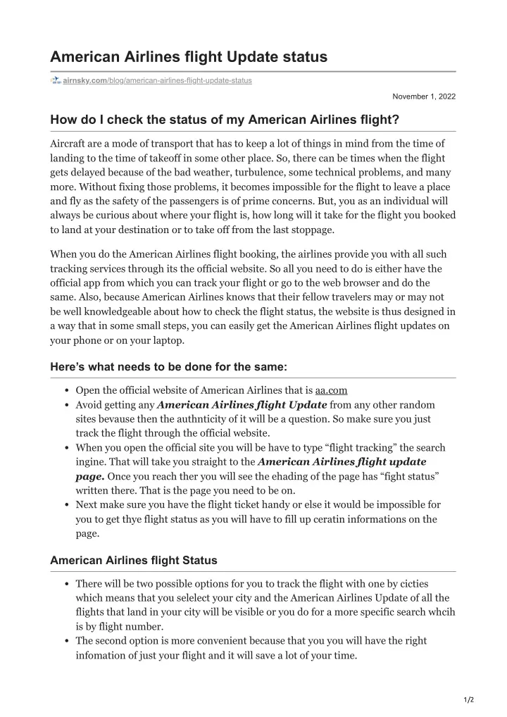 american airlines flight update status