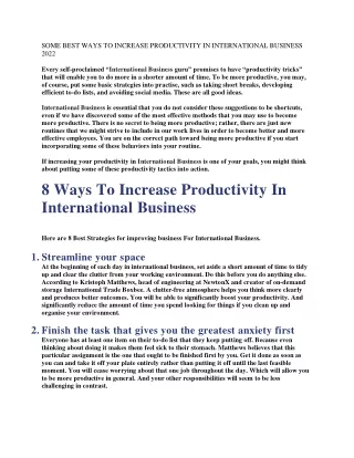 SOME BEST WAYS TO INCREASE PRODUCTIVITY IN INTERNATIONAL BUSINESS 2022