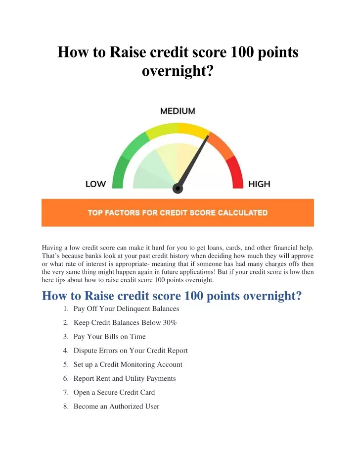how to raise credit score 100 points overnight