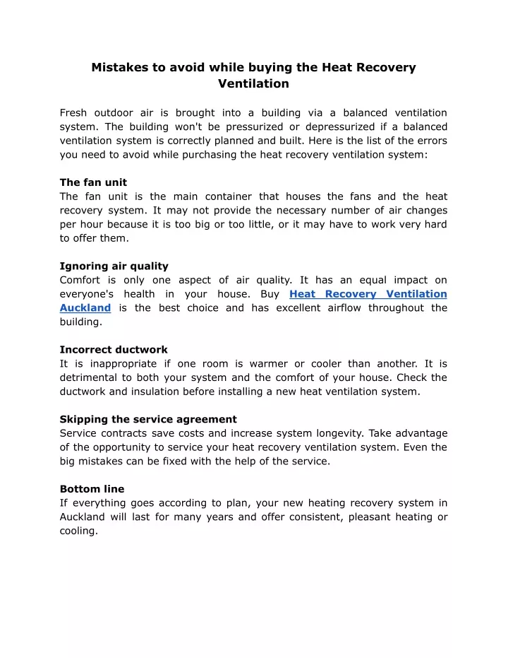 mistakes to avoid while buying the heat recovery