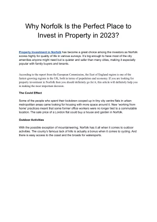 why norfolk is the perfect place to invest