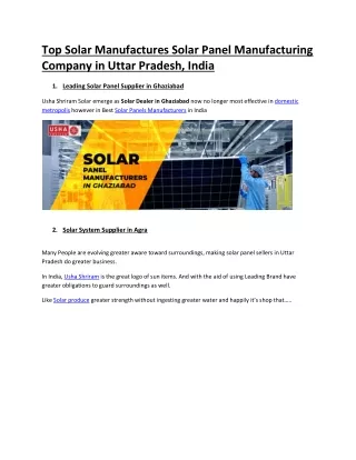 Top Solar Manufactures Solar Panel Manufacturing Company in Uttar Pradesh