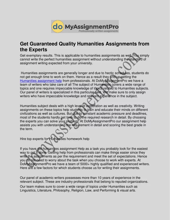 get guaranteed quality humanities assignments