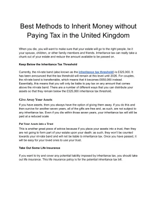 Best Methods to Inherit Money without Paying Tax in the United Kingdom