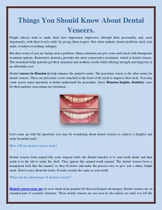 Things You Should Know About Dental Veneers.
