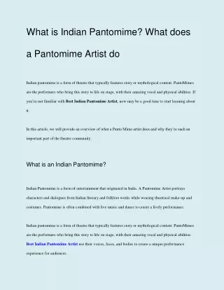 what is indian pantomime what does