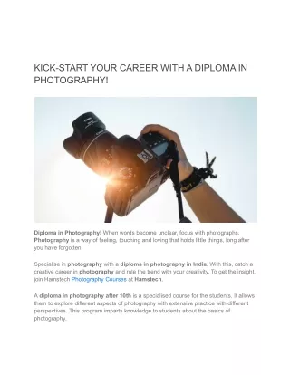 KICK-START YOUR CAREER WITH A DIPLOMA IN PHOTOGRAPHY