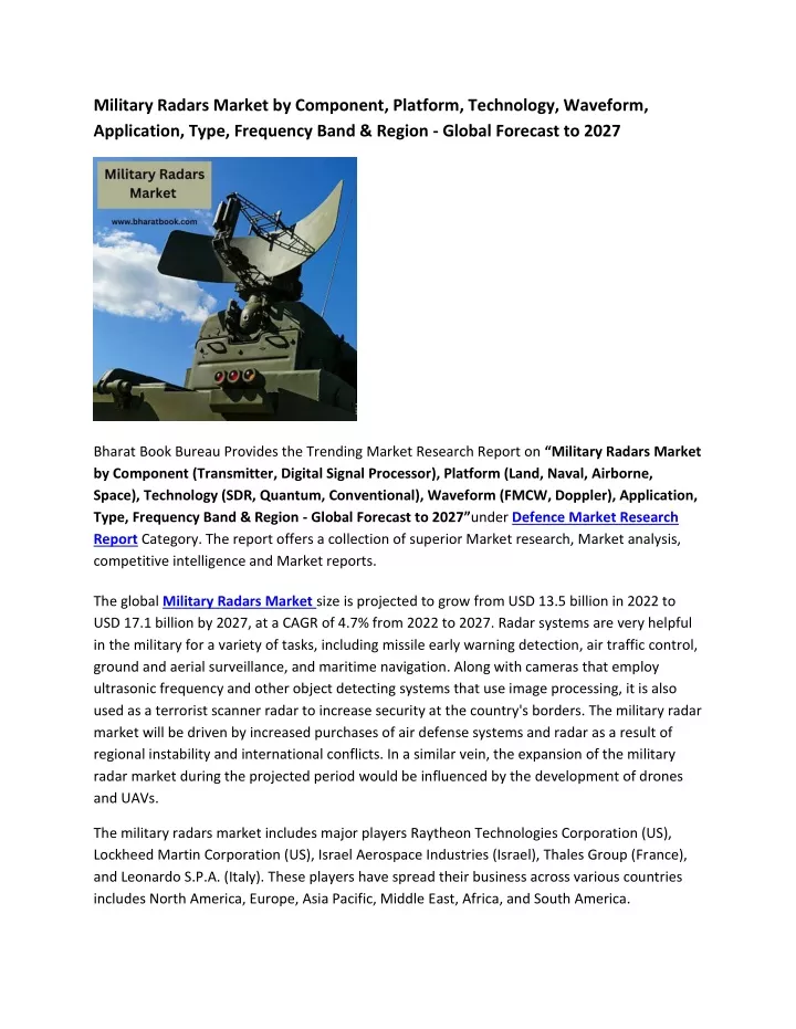 military radars market by component platform