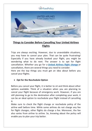 Things to Consider Before Cancelling Your United Airlines Flights