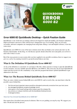Quick Fixation Guide to Solve QuickBooks Desktop Error 6000 82