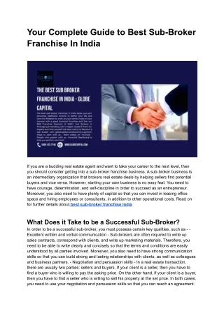 your complete guide to best sub broker franchise