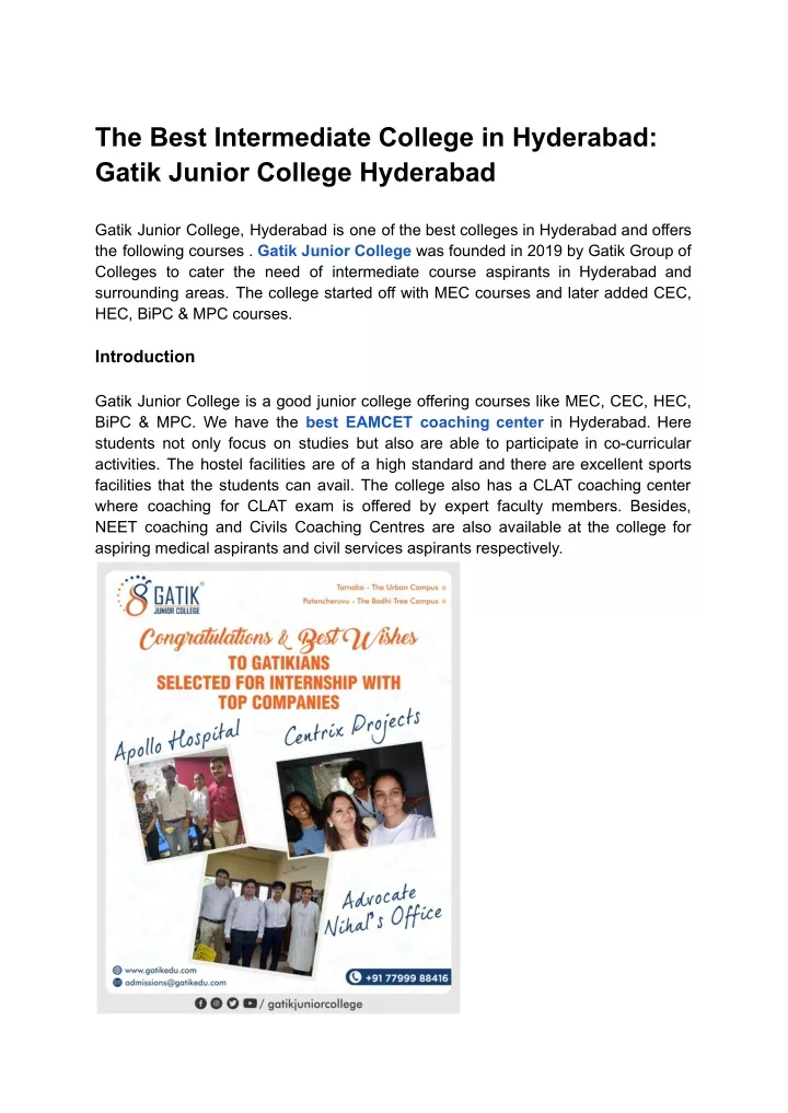 the best intermediate college in hyderabad gatik