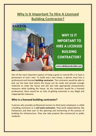 Why is it important to hire a licensed building contractor?