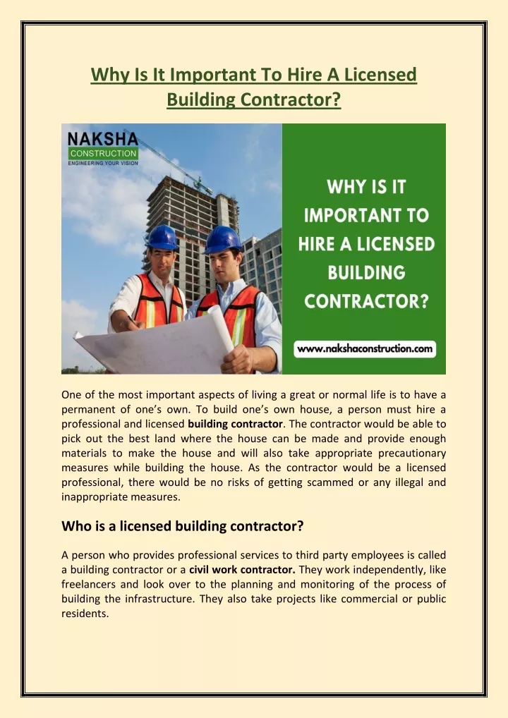 PPT - Why is it important to hire a licensed building contractor ...