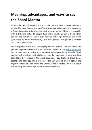 meaning advantages and ways to say the shani