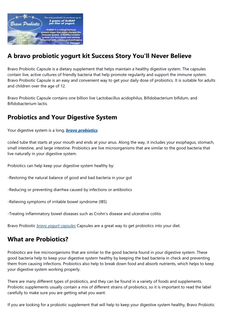 a bravo probiotic yogurt kit success story