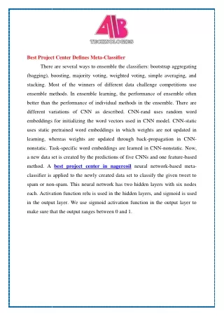 best project center defines meta classifier