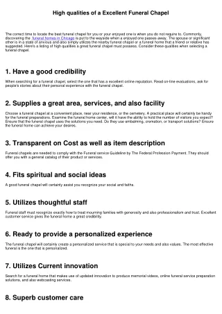 High qualities of a Good Funeral Home