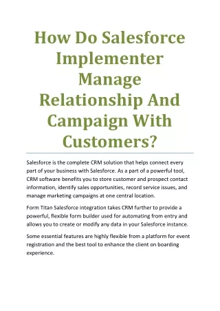 How Do Salesforce Implementer Manage Relationship And Campaign With Customer1