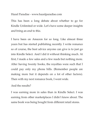 Kindle Unlimited Vs Wide