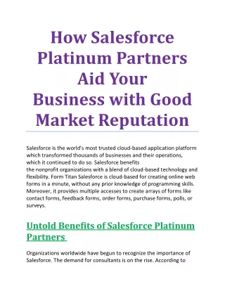 How Salesforce Platinum Partners Aid Your Business