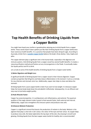 Top Health Benefits of Drinking Liquids from a Copper Bottle