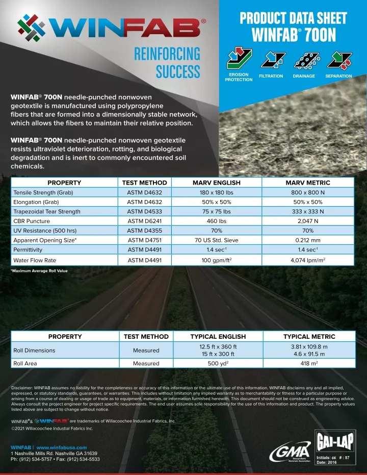 product data sheet winfab 700n