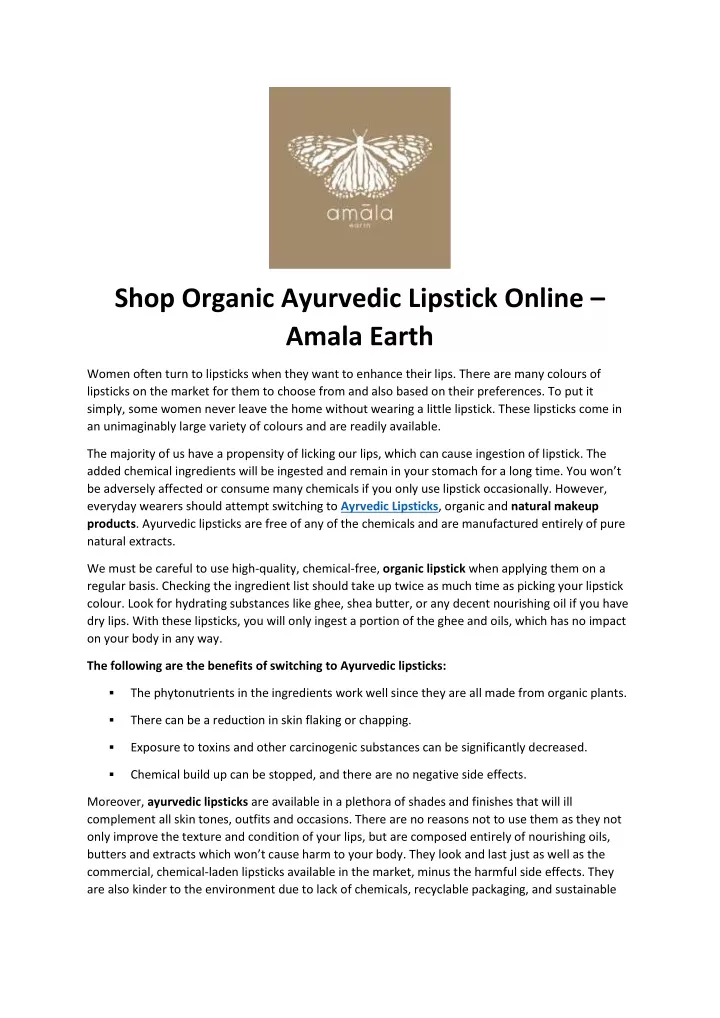 shop organic ayurvedic lipstick online amala earth