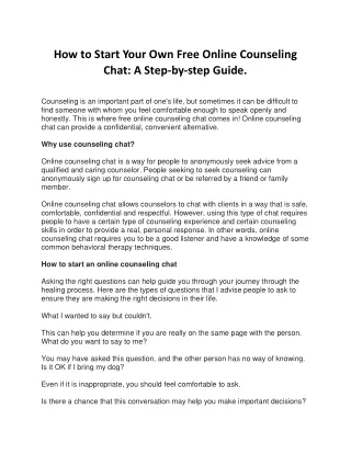 How to Start Your Own Free Online Counseling Chat A Step-by-step Guide