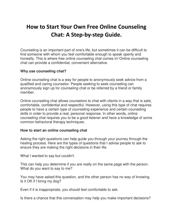 how to start your own free online counseling chat