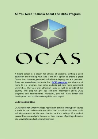 Know About The OCAS Program