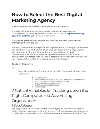 How to Select the Best Digital Marketing Agency