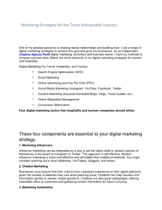 Marketing Strategies for the Travel &Hospitality Industry