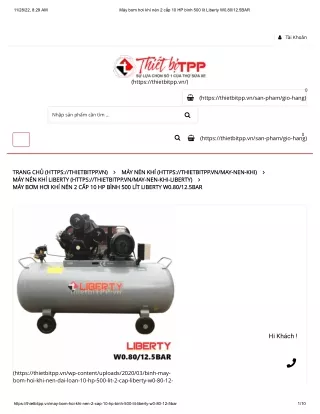 Máy bơm hơi khí nén 2 cấp 10 HP bình 500 lít Liberty W0.80_12.5BAR