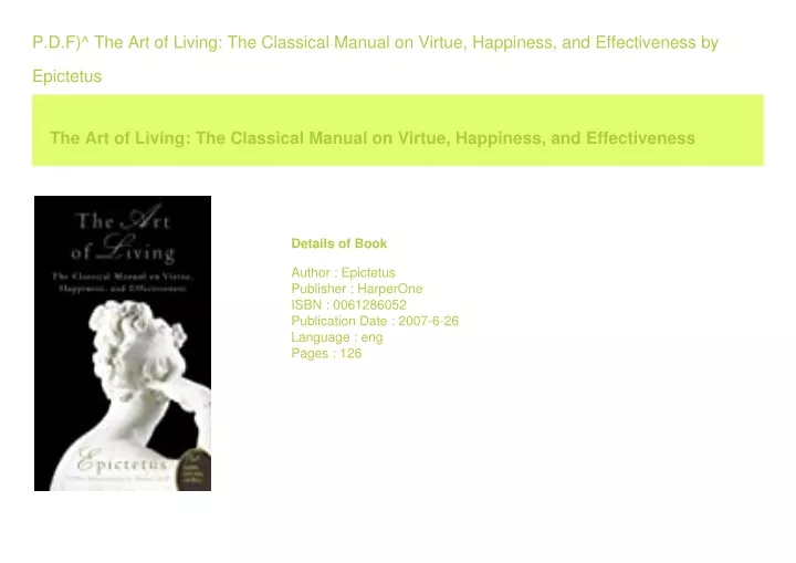 p d f the art of living the classical manual