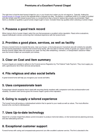 Top-notches of a Great Funeral Chapel