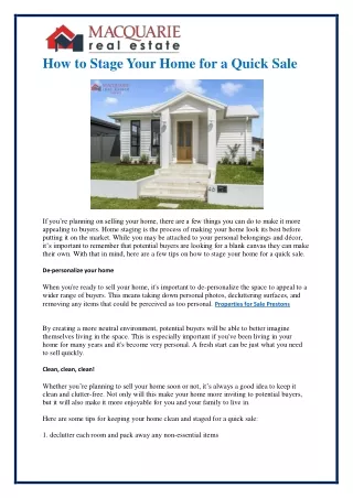 how to stage your home for a quick sale
