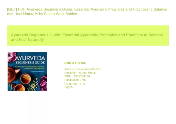 PPT [GET] PDF Ayurveda Beginner's Guide Essential Ayurvedic