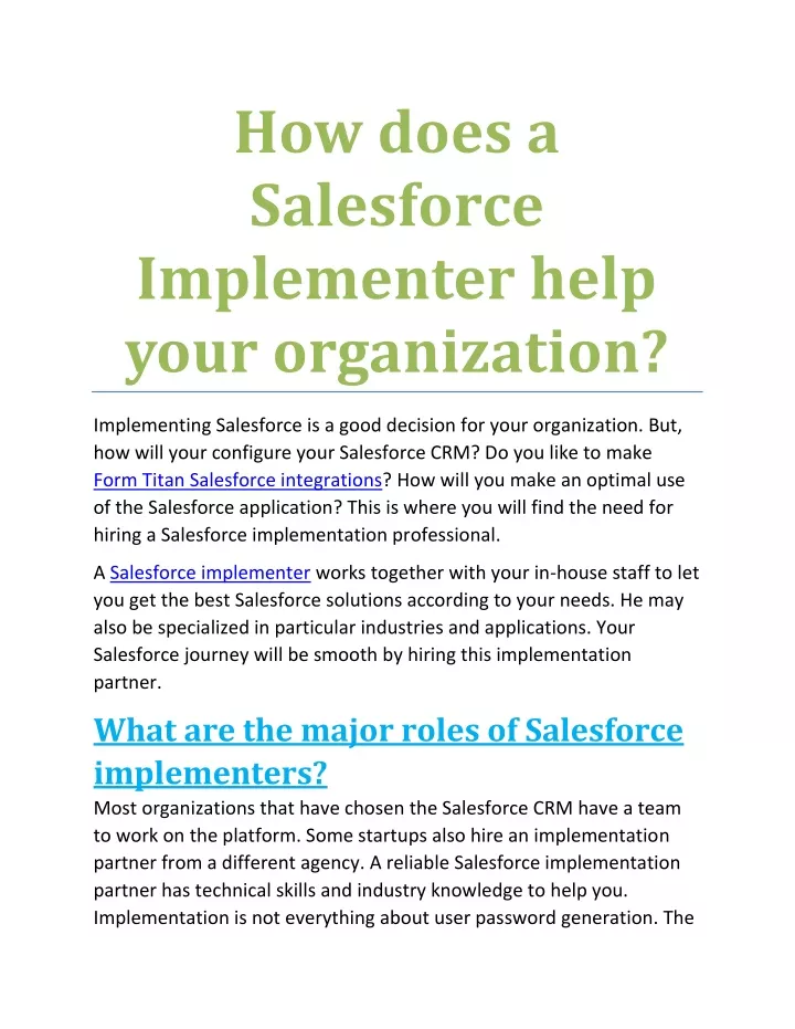 how does a salesforce implementer help your